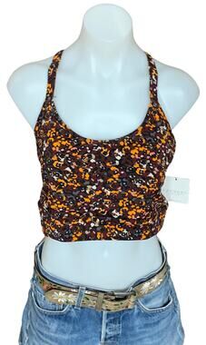 Longline Low Impact Sports Bra XS Burgundy Brown Floral Yoga Studio Laundry NEW